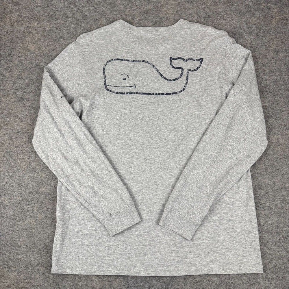 Vineyard Vines Whale Pocket Tee Long Sleeve Cotton Gray Mens Medium M